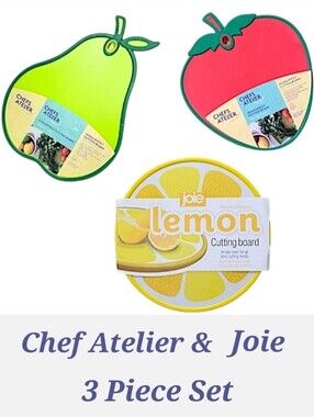 Joie and Chef Atelier Cutting Board Set Of 3 - Strawberry Pear Lemon Shapes